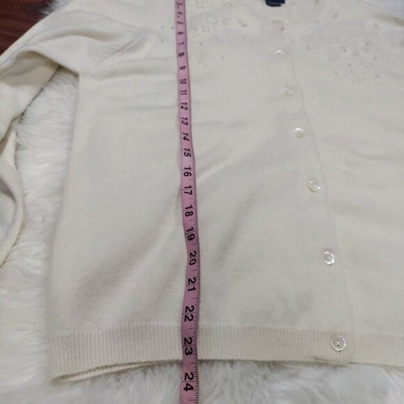 Chelsea Cambell Charter Club White Cashmere Cardigan Floral Embroidery Large - Picture 10 of 10